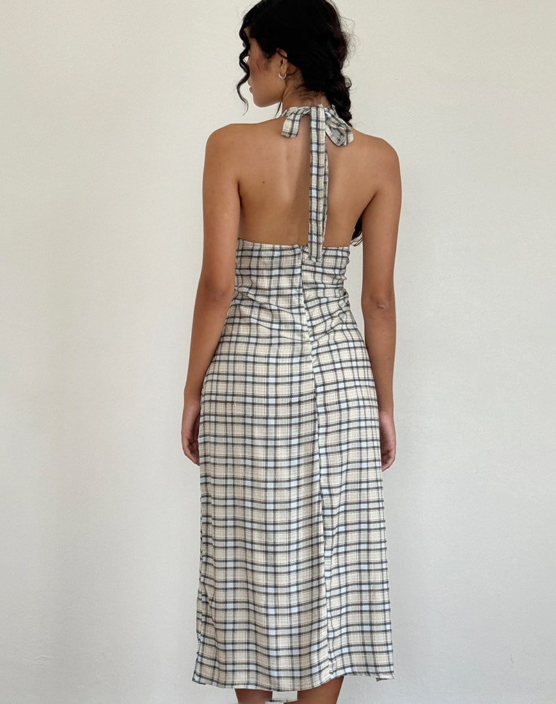 Immagine di Lenata Halterneck Midi Dress in blu pastello Tartan