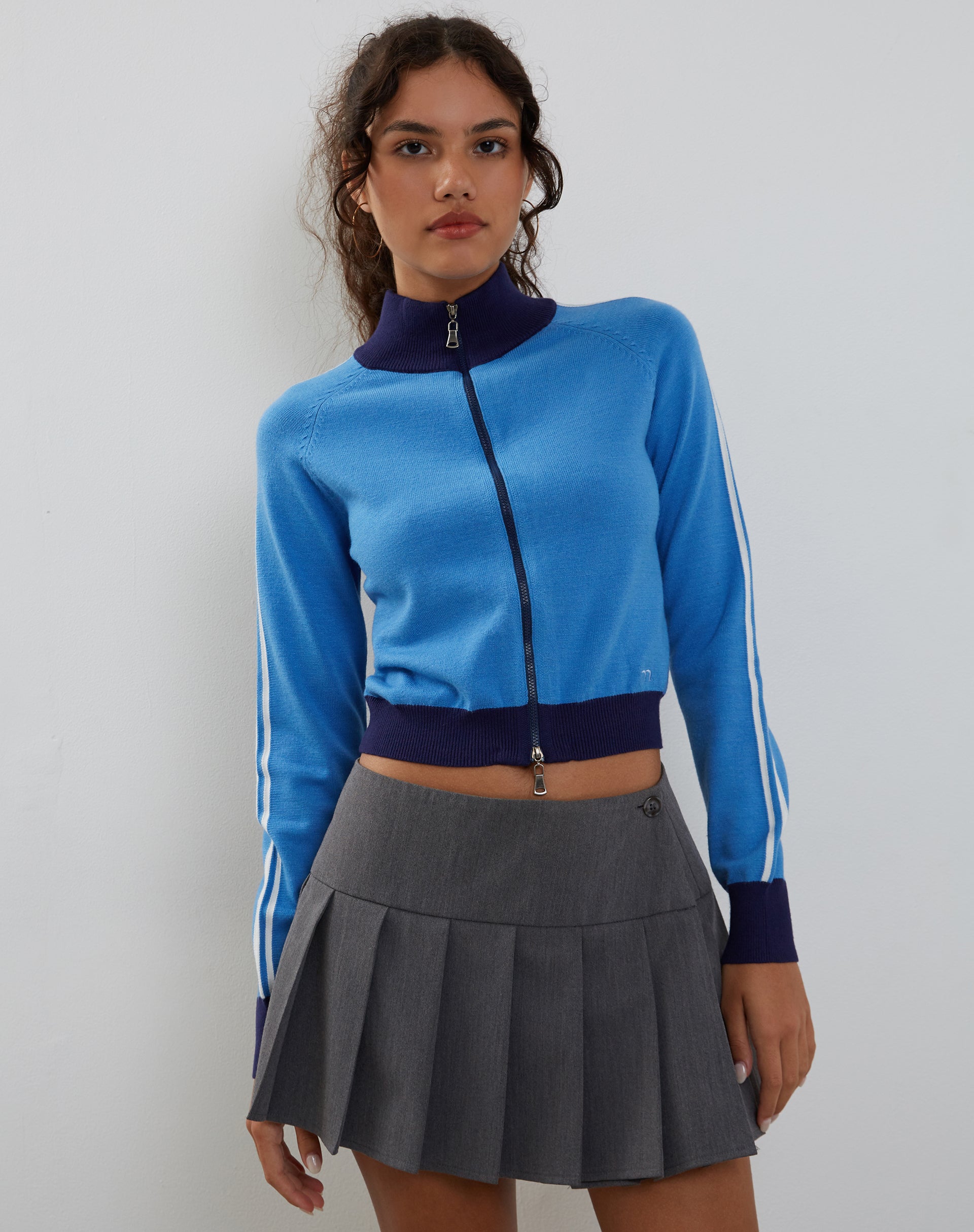 Immagine di Lennon Zip Up Jacket in blu con strisce bianche