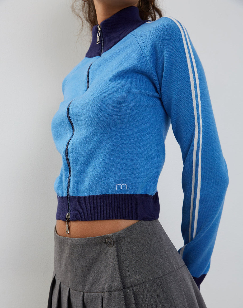 Giacca Lennon con zip in blu a righe bianche