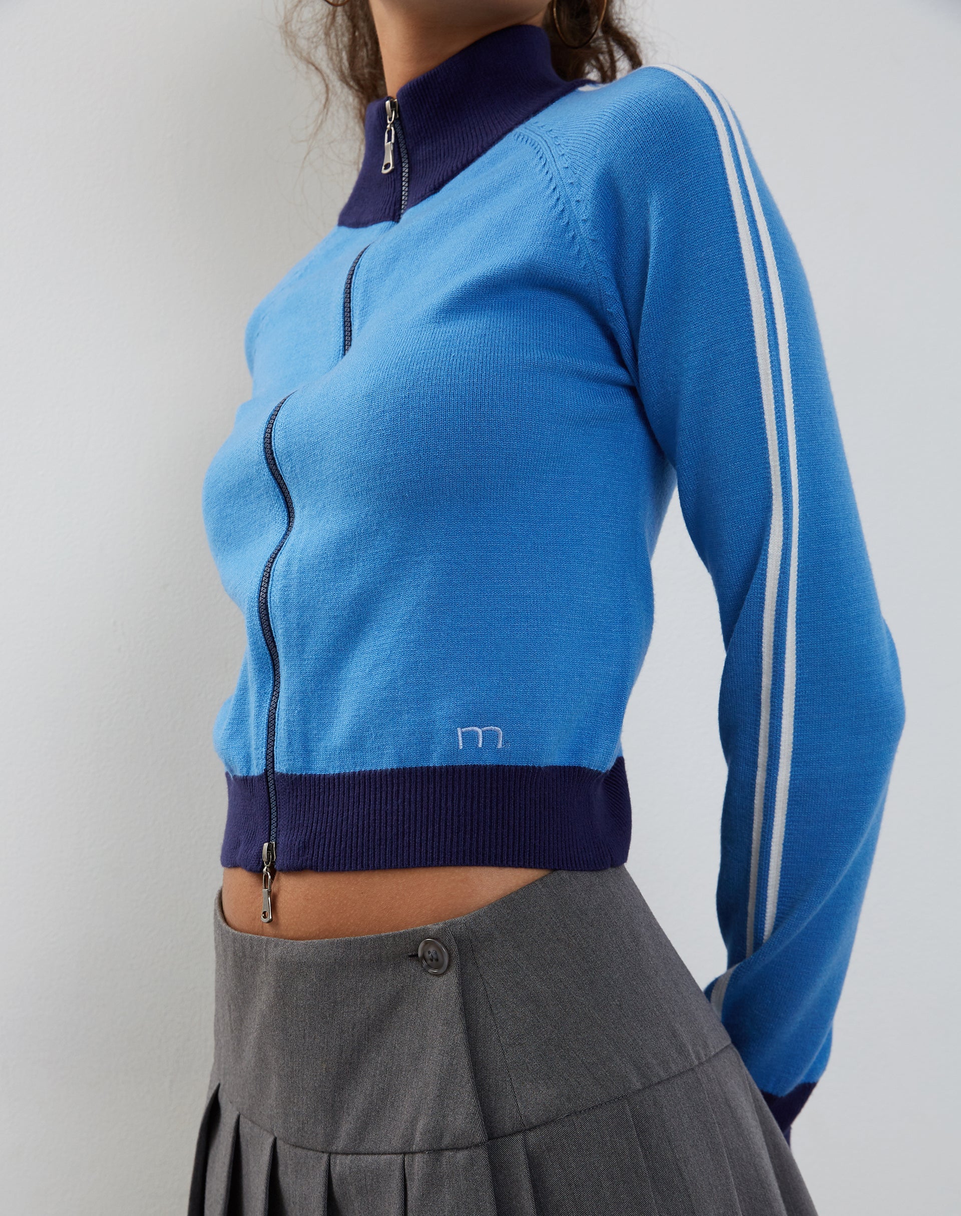 Immagine di Lennon Zip Up Jacket in blu con strisce bianche