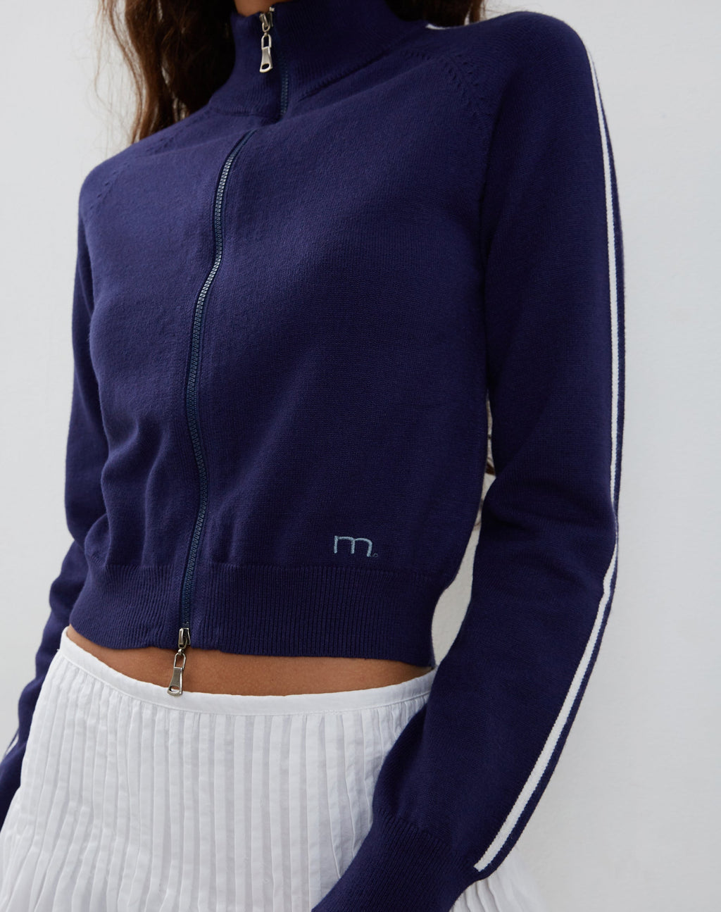 Giacca in maglia Lennon in blu con strisce bianche