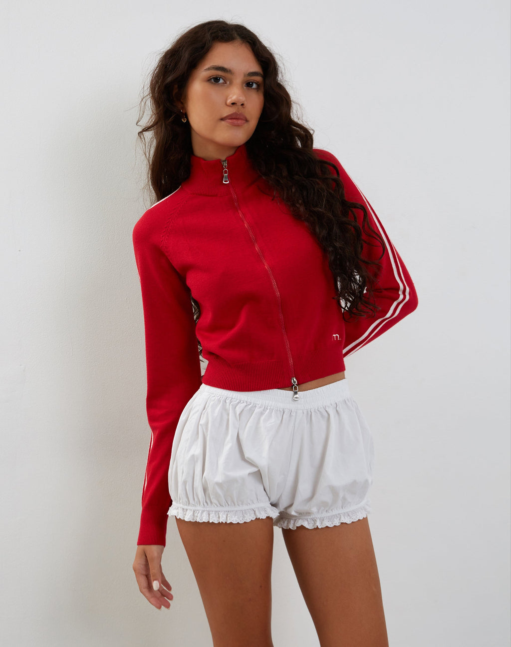 Giacca Lennon con zip in rosso con strisce laterali bianche