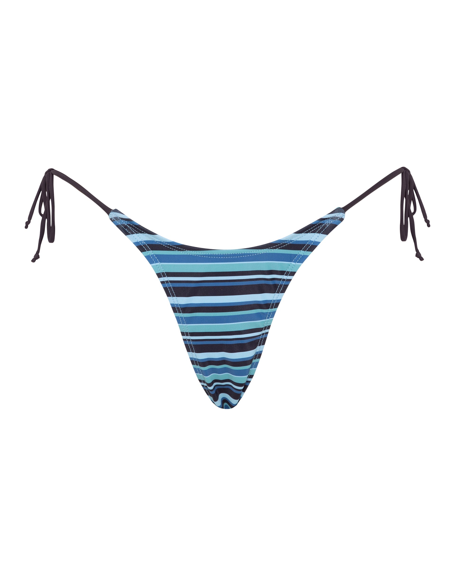 Immagine di Lentra Bikini Bottom a righe blu con laccetto marrone