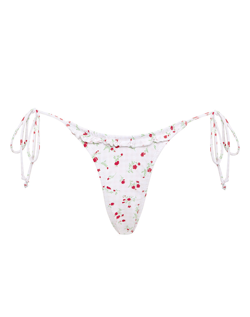 Immagine di Lentra Bikini Bottom in Red Floral Beige Gingham con Ruffle