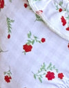 Rosso floreale beige con volant