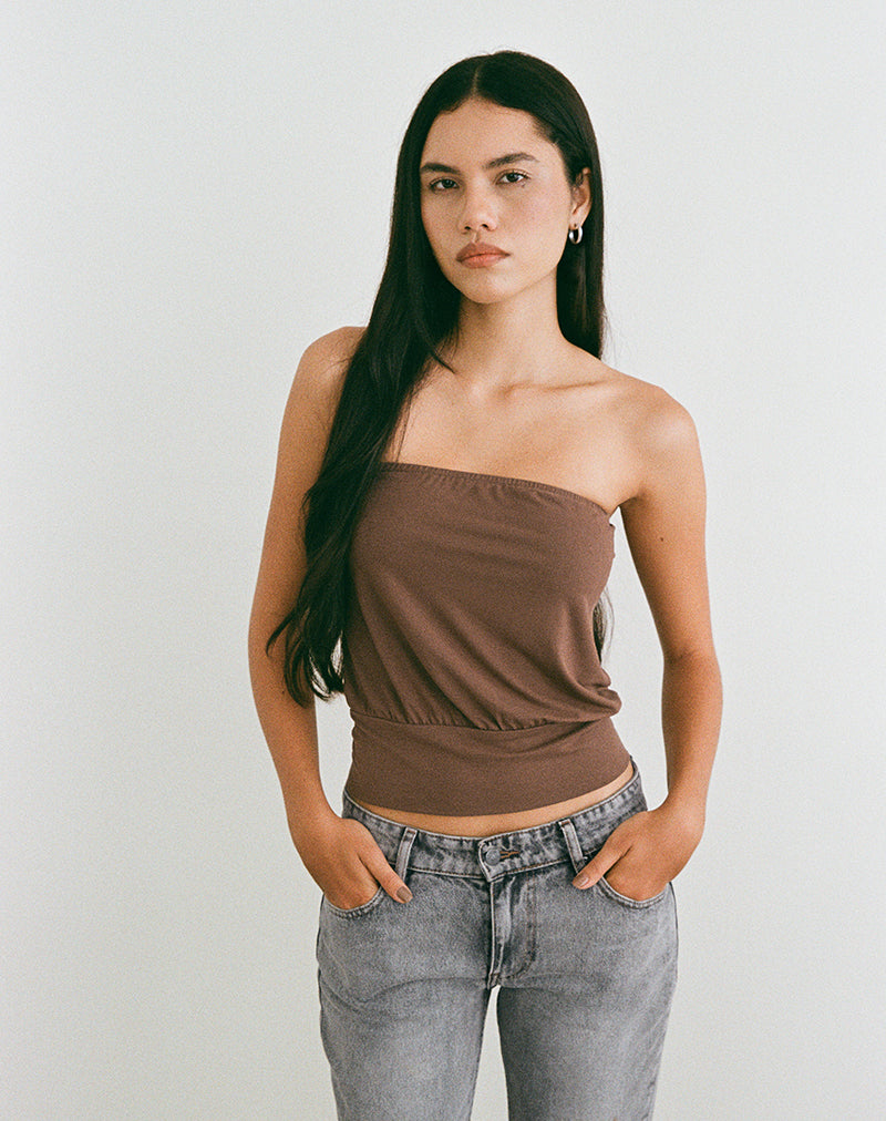 Immagine di Leocadia Bandeau Top in Cupro Cioccolato amaro