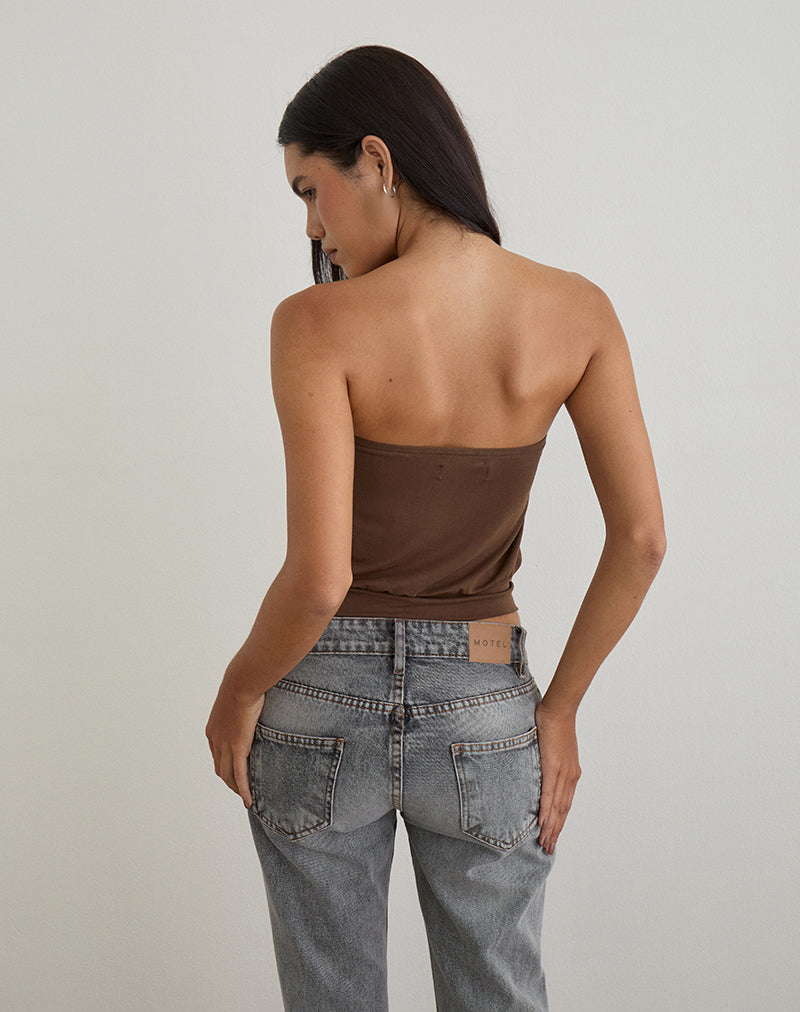 Immagine di Leocadia Bandeau Top in Cupro Cioccolato amaro