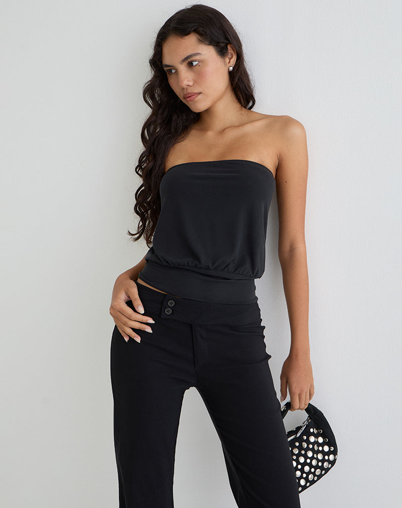 Immagine di Leocadia Bandeau Top in Cupro Nero