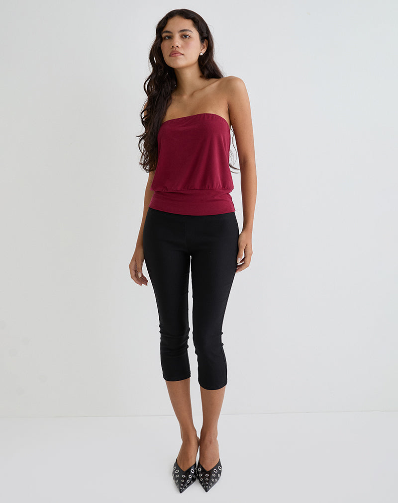 Top a fascia Leocadia in cupro rosso scuro