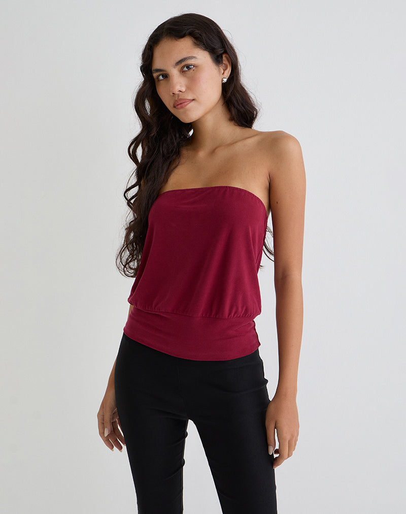 Top a fascia Leocadia in cupro rosso scuro