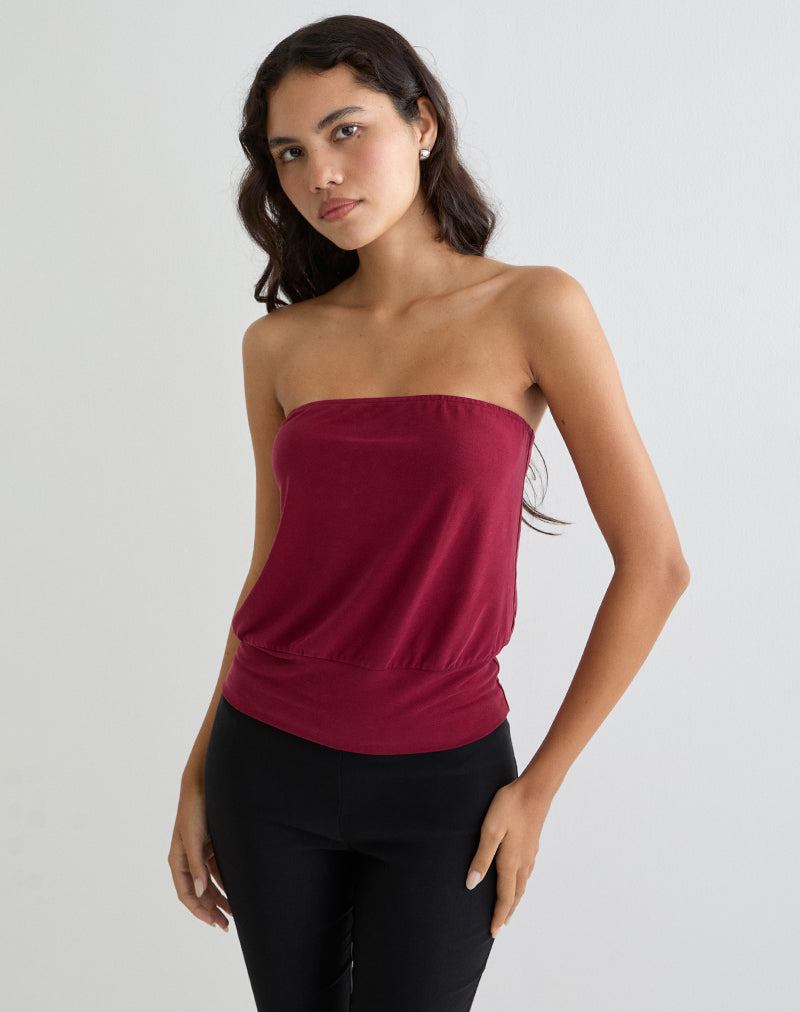 Immagine di Leocadia Bandeau Top in Cupro Rosso Scuro