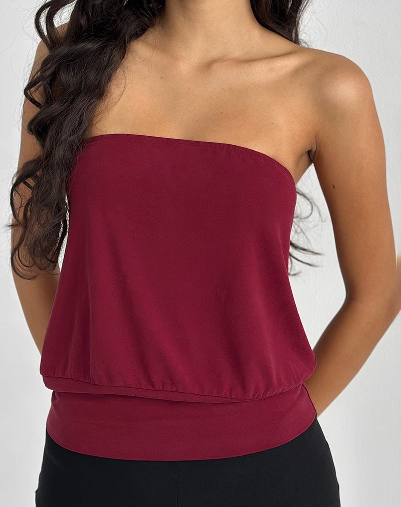 Immagine di Leocadia Bandeau Top in Cupro Rosso Scuro