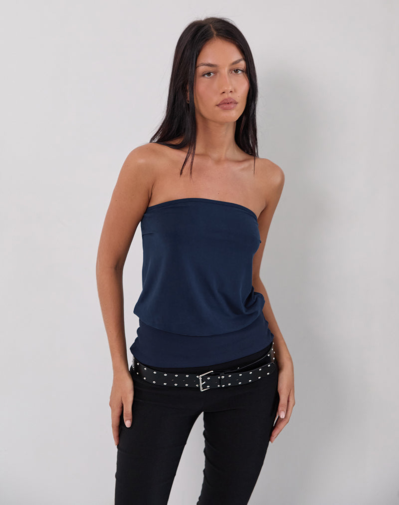 Immagine di Leocadia Long Bandeau Top In Cupro Navy