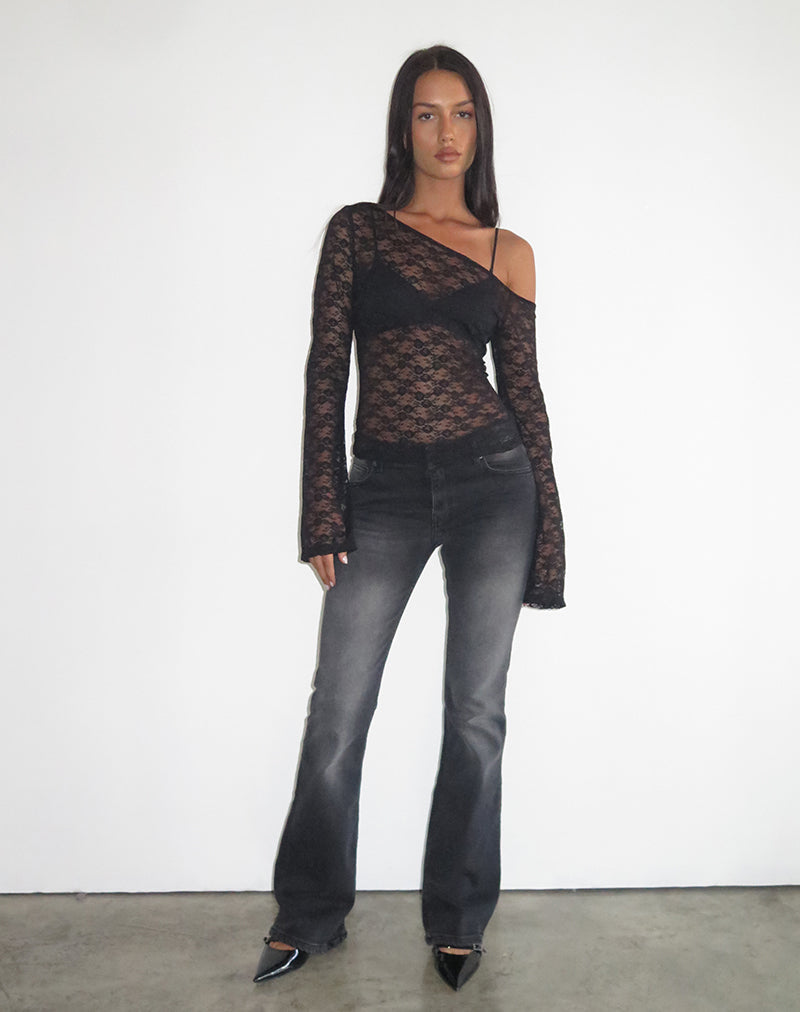 Top asimmetrico sfoderato Lerina in pizzo nero