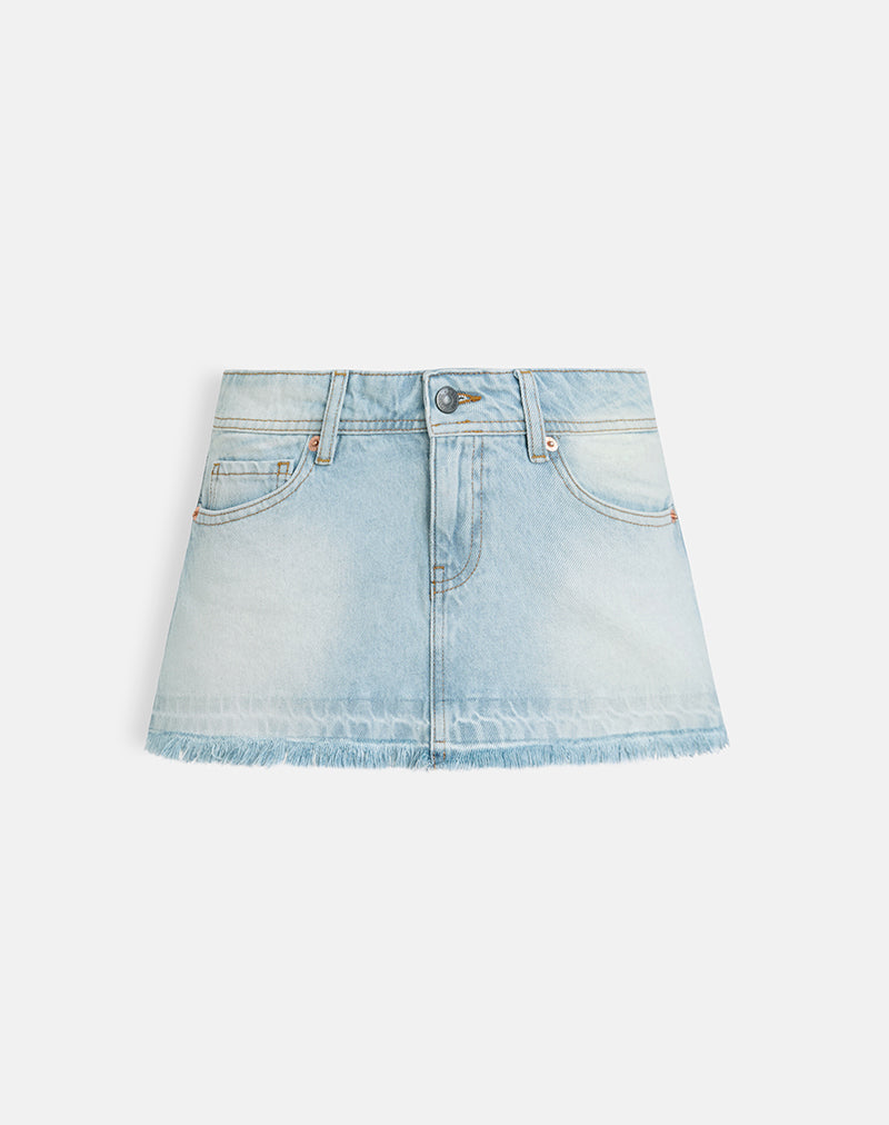Minigonna di jeans a vita bassa in blu ghiaccio