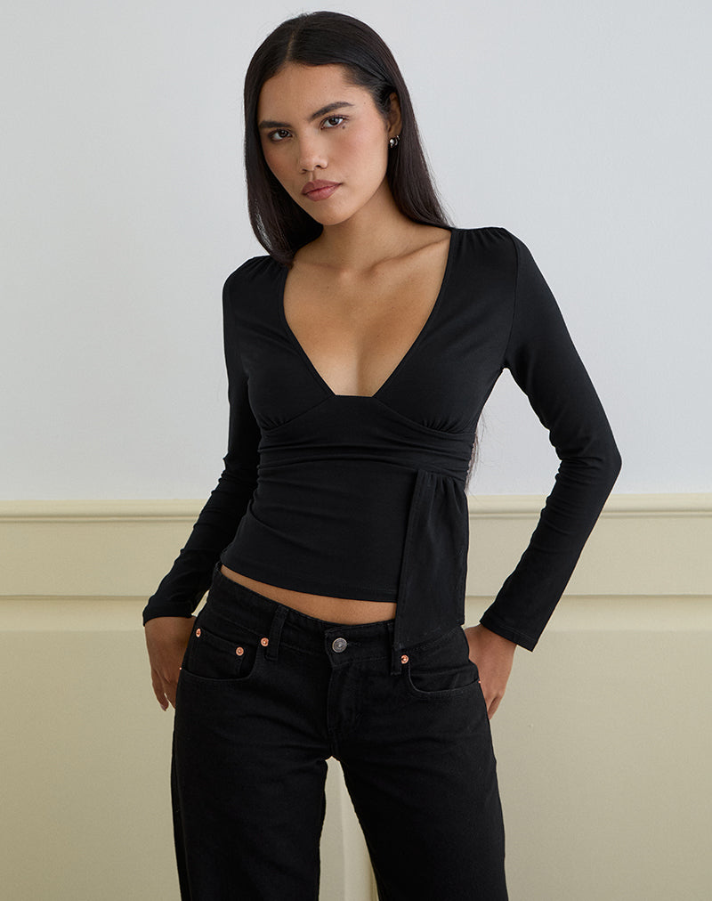 Immagine di Levard Top a maniche lunghe con drappeggio in jersey nero