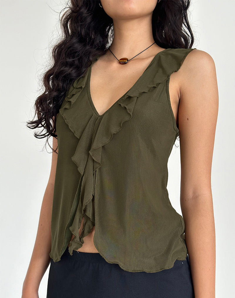 Immagine di Leviosa Butterfly Top in maglia verde muschio