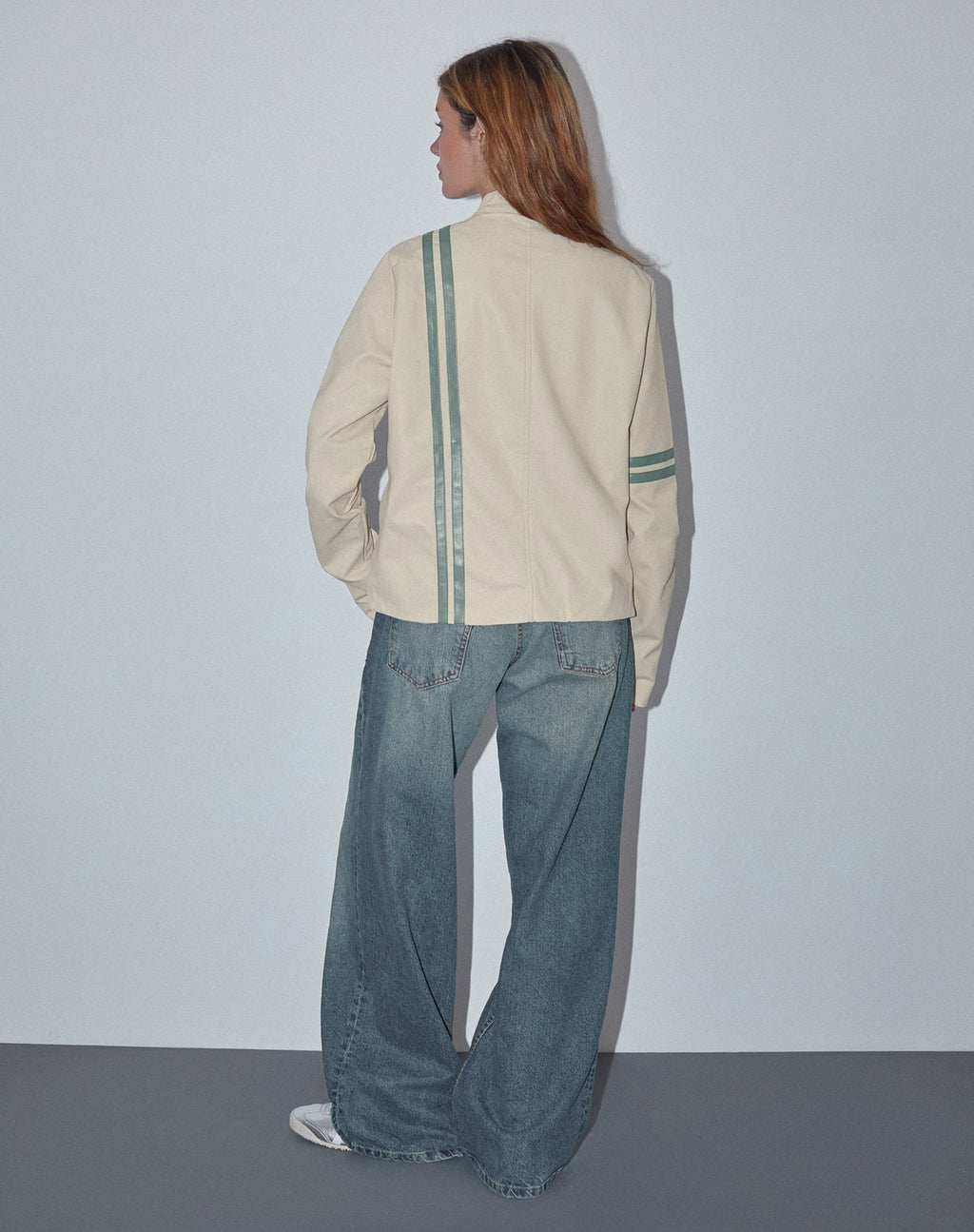Giacca Lewis in PU crema con strisce blu