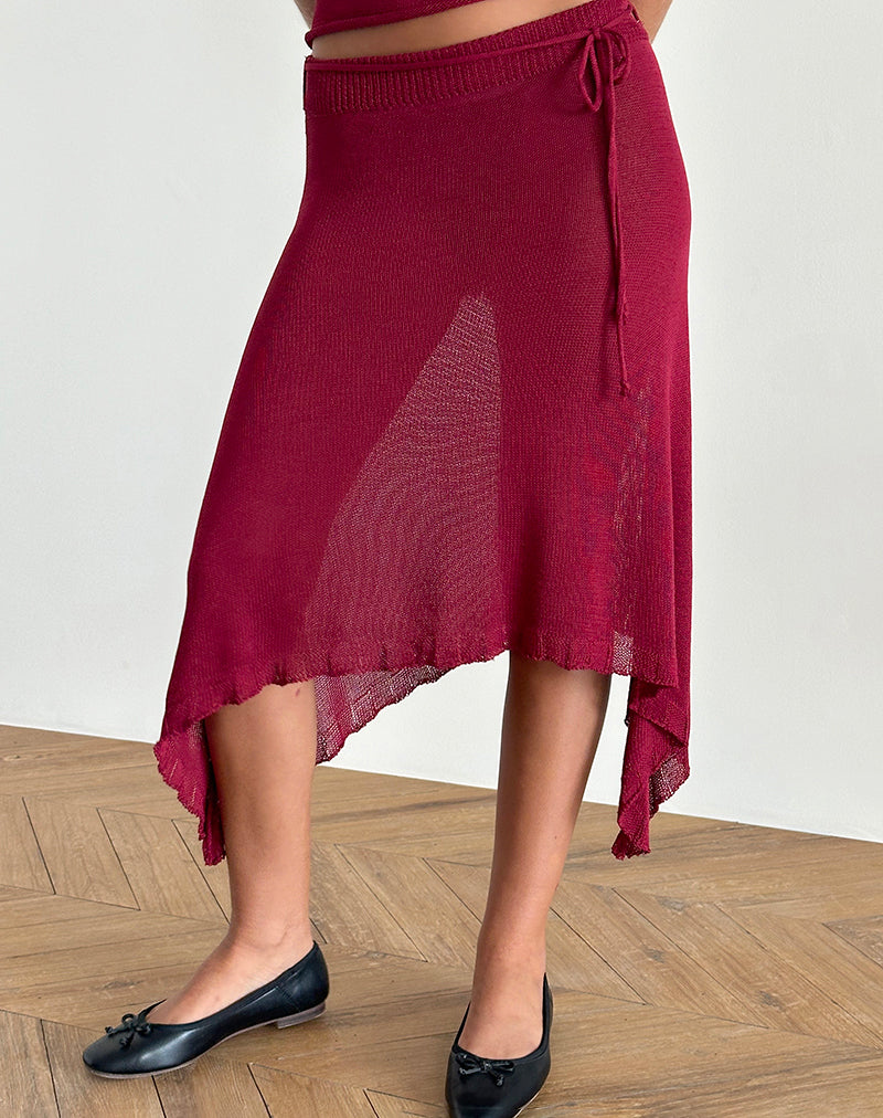 immagine di Leysa Midi Skirt in maglia trasparente rossa