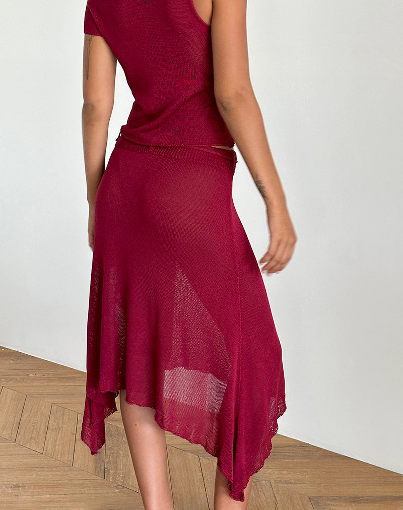 immagine di Leysa Midi Skirt in maglia trasparente rossa
