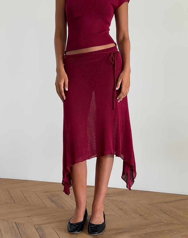 immagine di Leysa Midi Skirt in maglia trasparente rossa