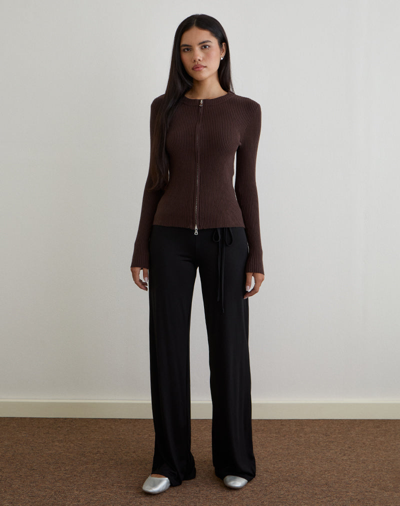 Immagine di Liano Zip Cardigan in maglia a coste marrone