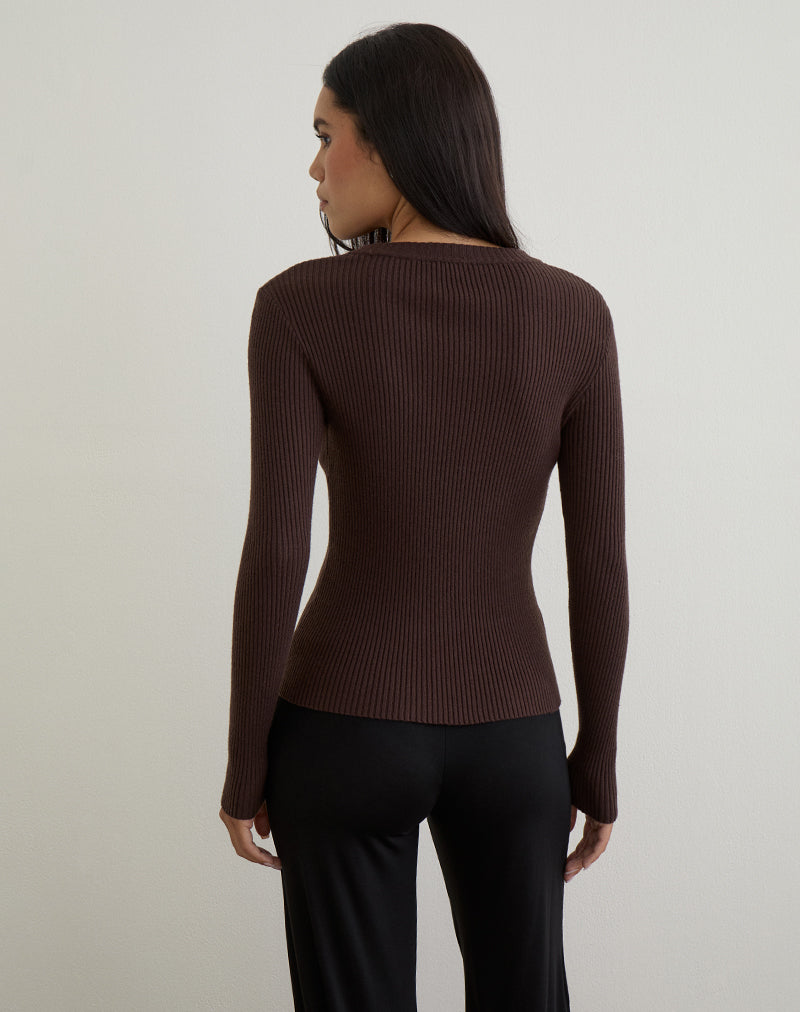 Immagine di Liano Zip Cardigan in maglia a coste marrone