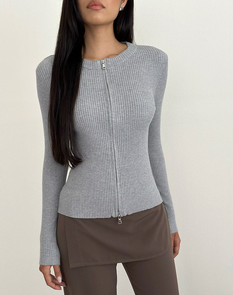 Immagine di Liano Zip Cardigan in maglia a costine Grigio