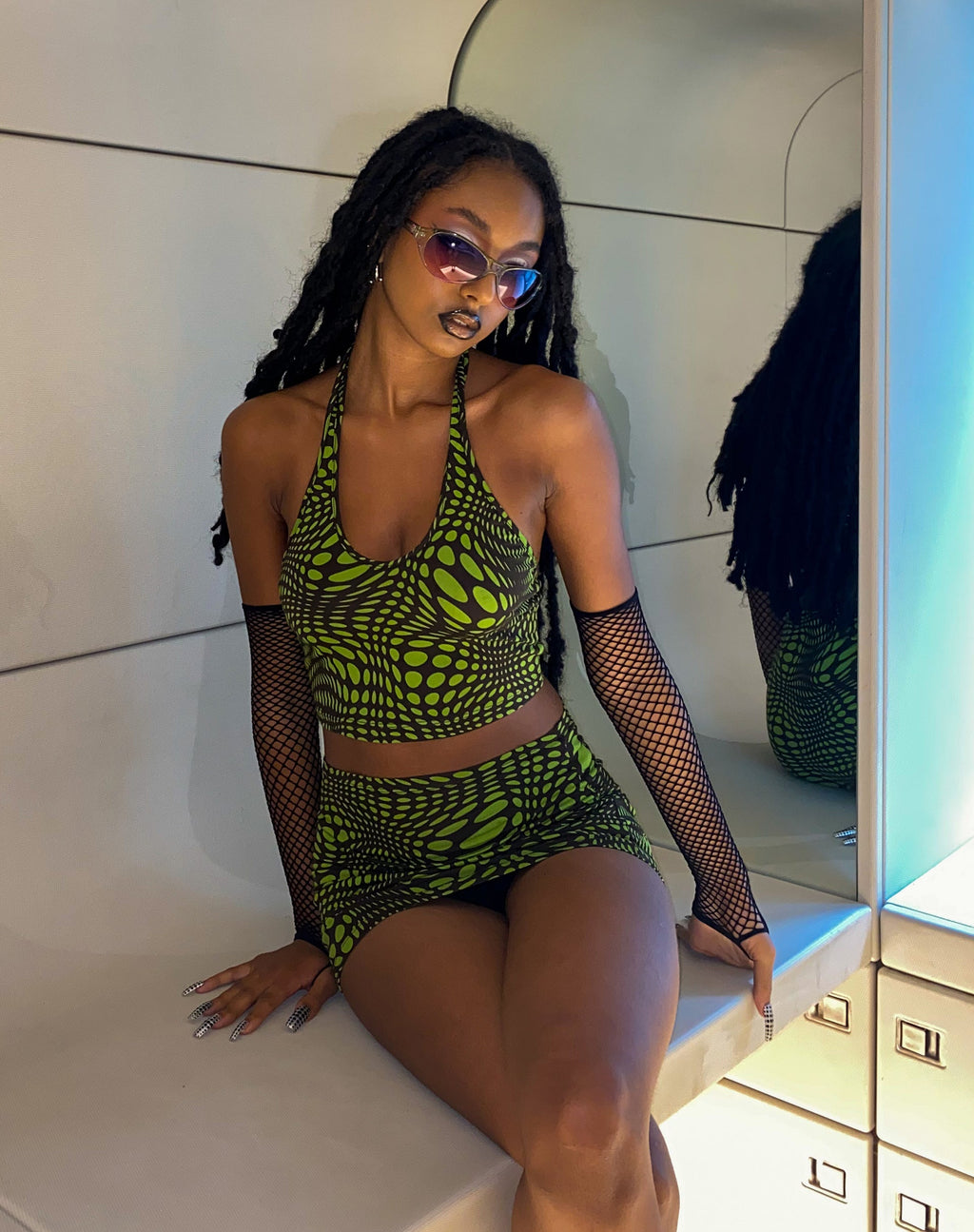 Gonna Bodycon Kinan in verde ottico a pois