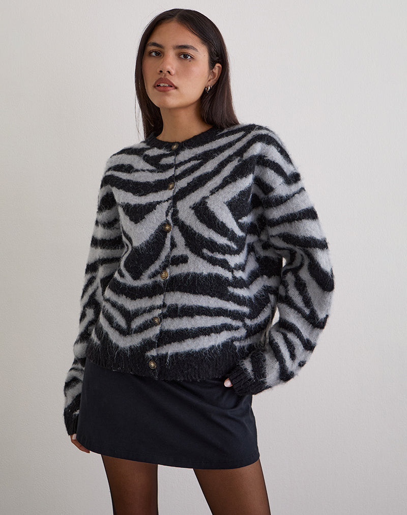Cardigan Liliana in maglia Big Zebra nero e grigio