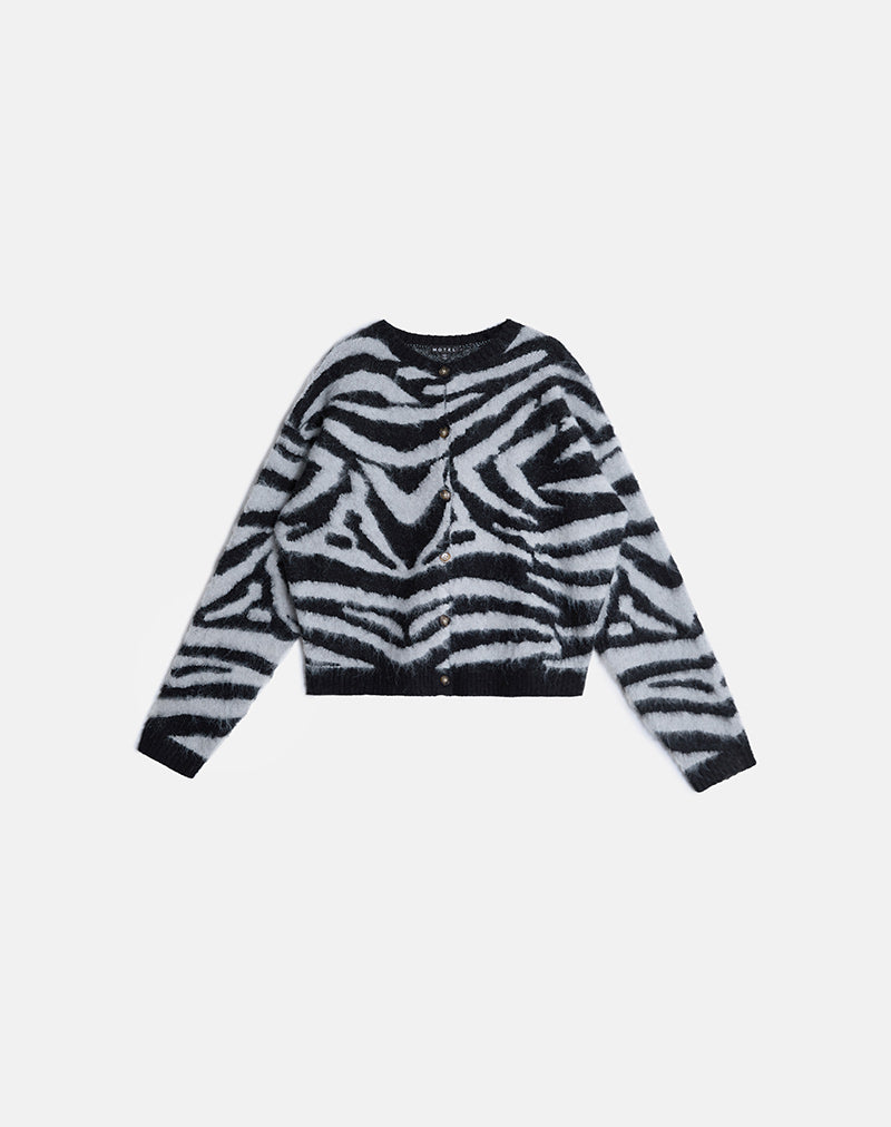 Immagine del cardigan Liliana in maglia Big Zebra nero e grigio