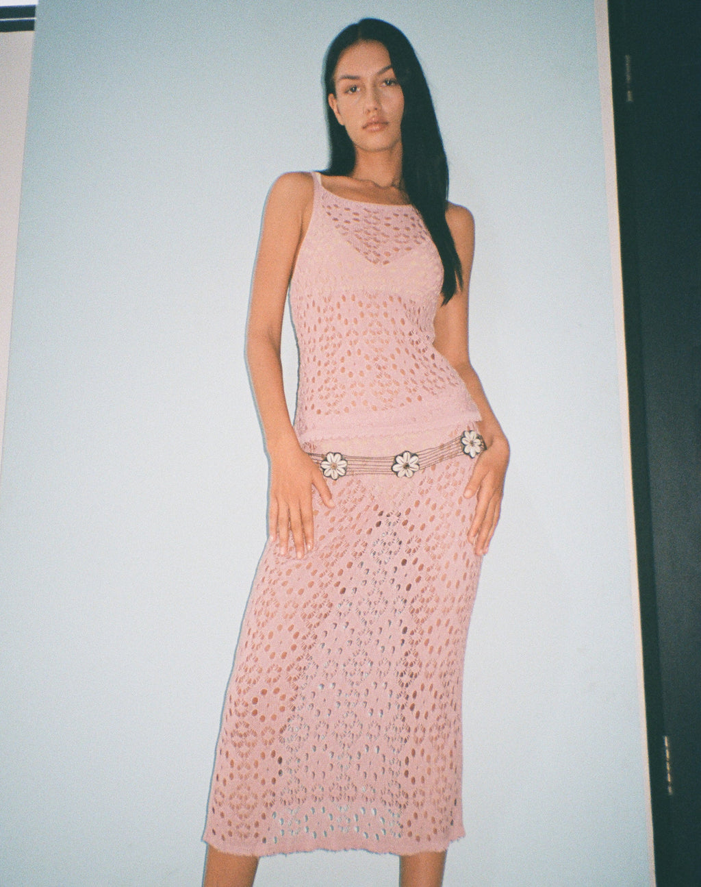 Top Cami all'uncinetto Limu in rosa polvere