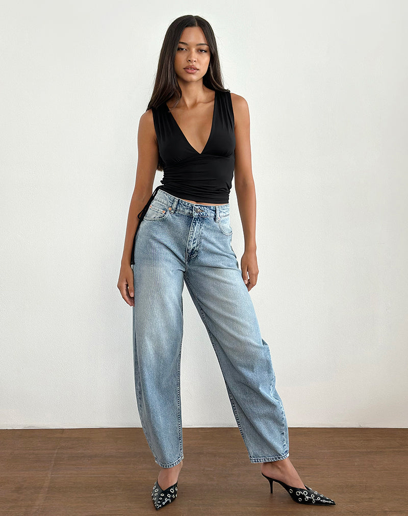 Top assimetrico Lindka Plunge in nero lucido