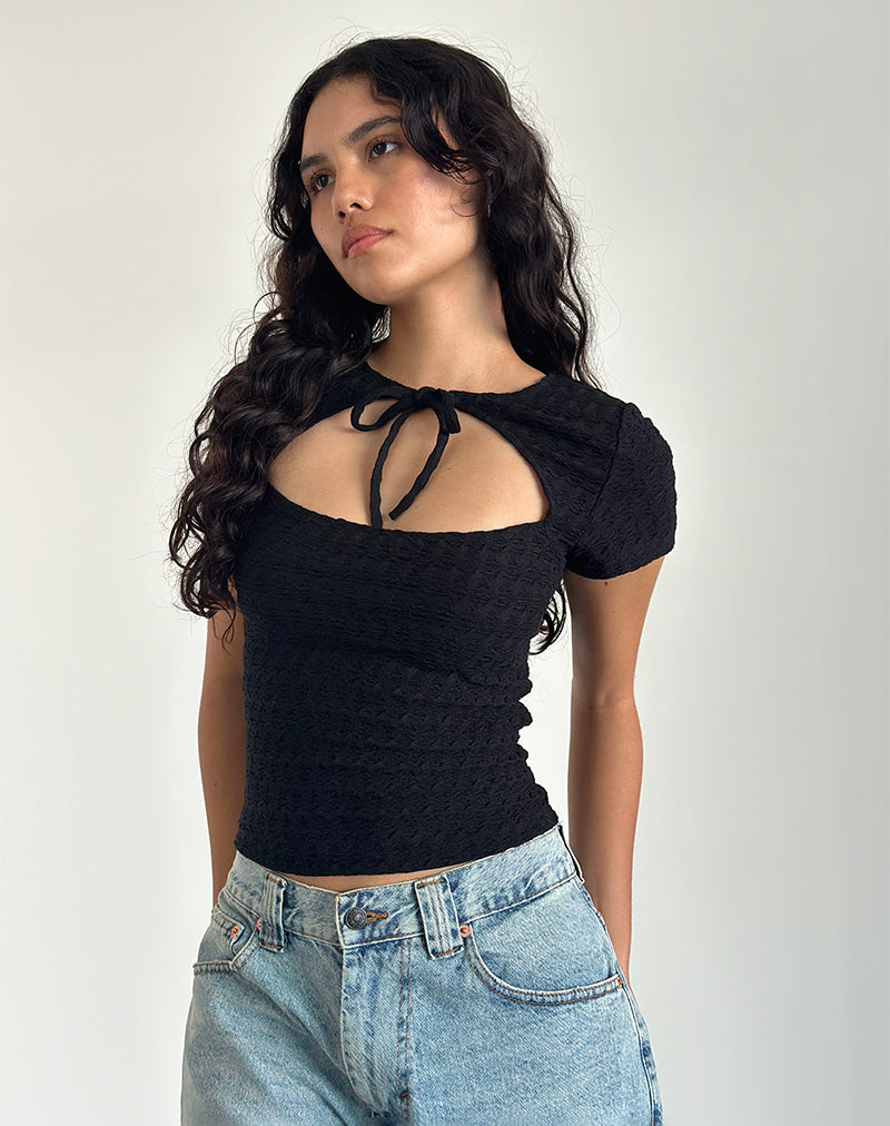 Top Lindsay in nero testurizzato