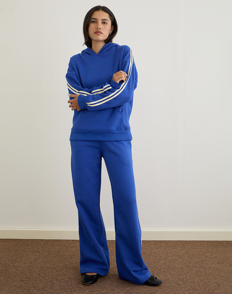 Immagine della felpa con cappuccio Lingwu in blu cobalto con rilegatura in latticello