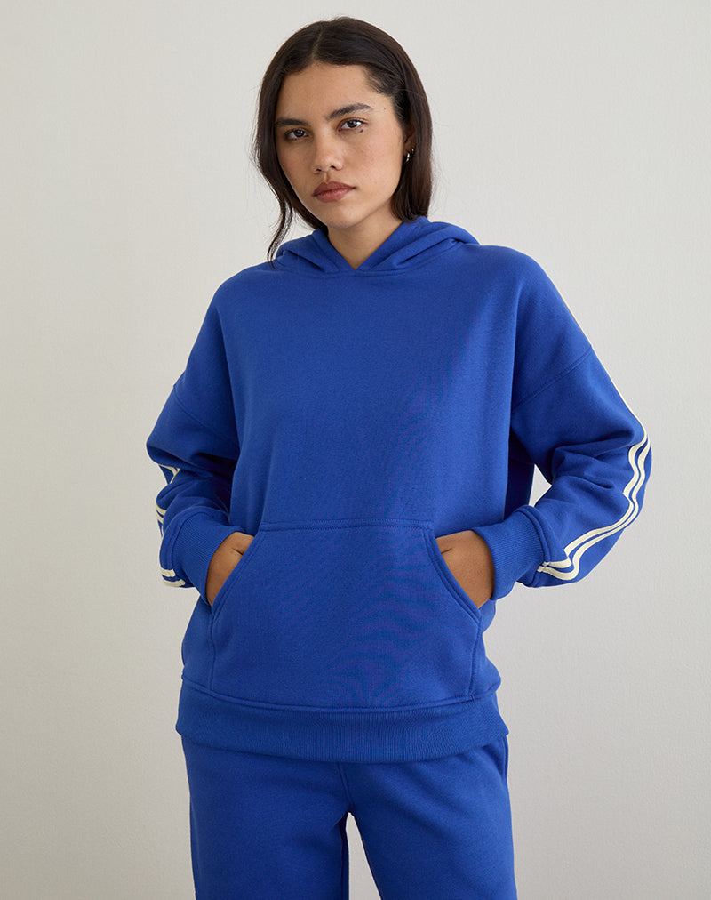 Immagine della felpa con cappuccio Lingwu in blu cobalto con rilegatura in latticello