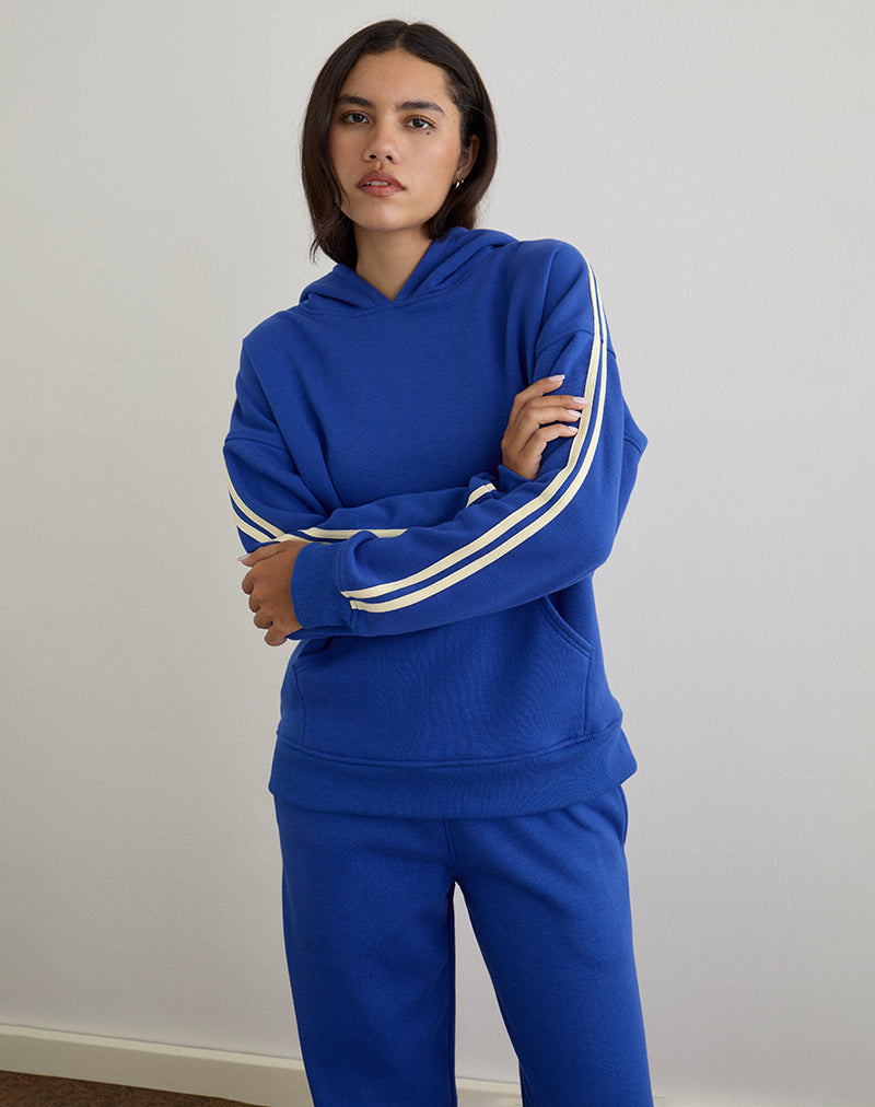 Felpa con cappuccio Lingwu in blu cobalto con rilegatura in laterizio