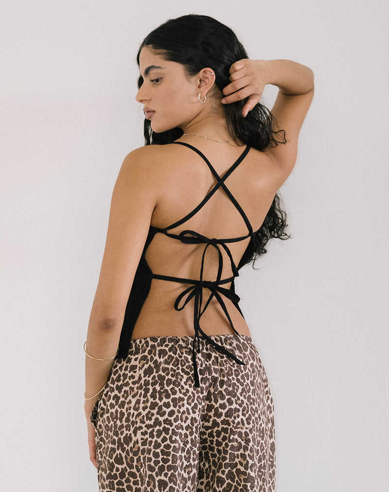 Top Lintang con schienale in lino nero