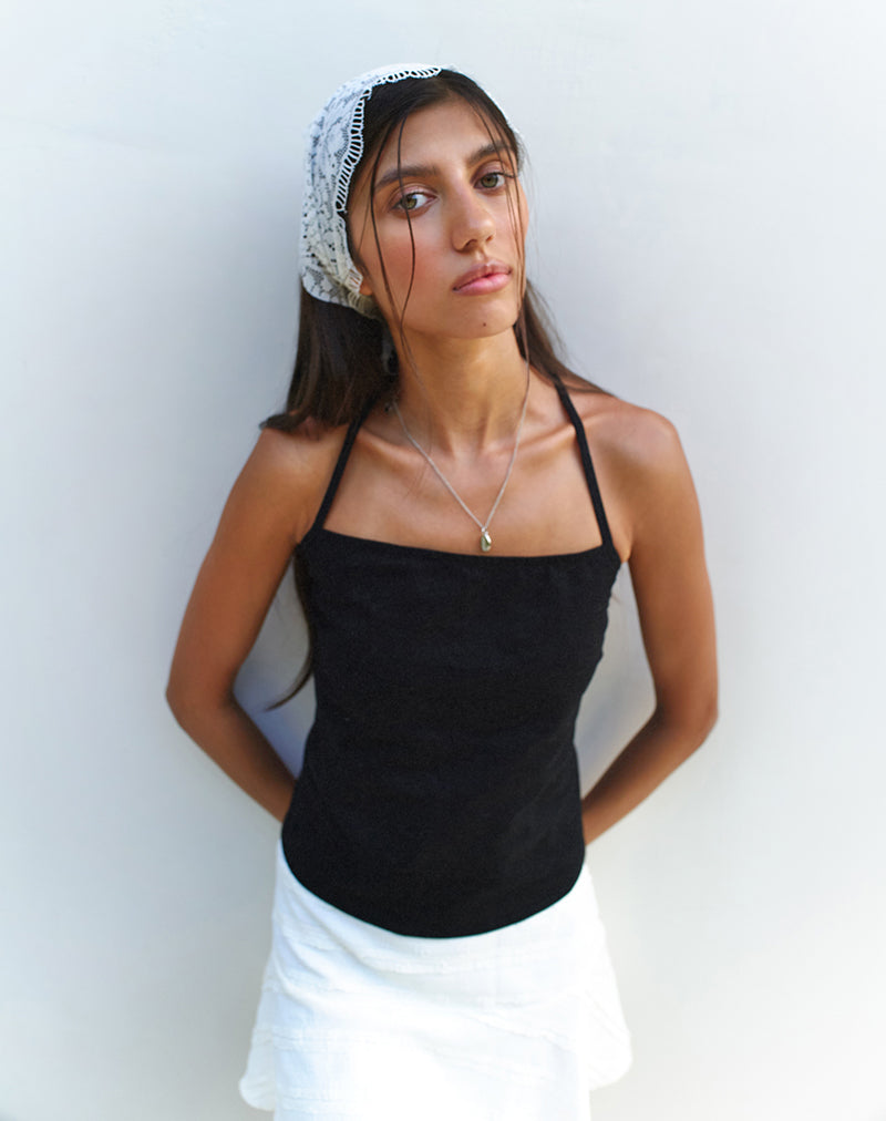 Immagine di Lintang Tie Back Top in Lino Nero