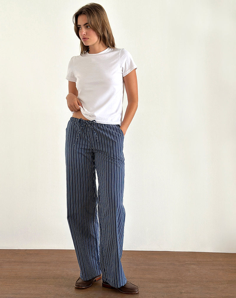 Immagine di Lirura Pantaloni a gamba larga a righe indaco blu scuro