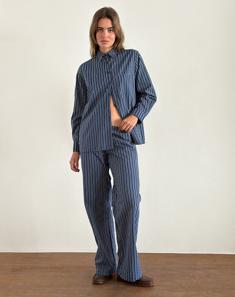 Immagine di Lirura Pantaloni a gamba larga a righe indaco blu scuro