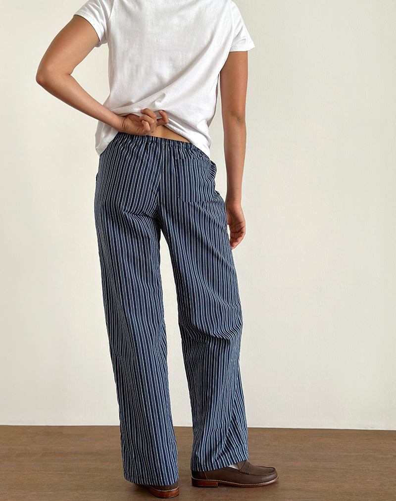Immagine di Lirura Pantaloni a gamba larga a righe indaco blu scuro