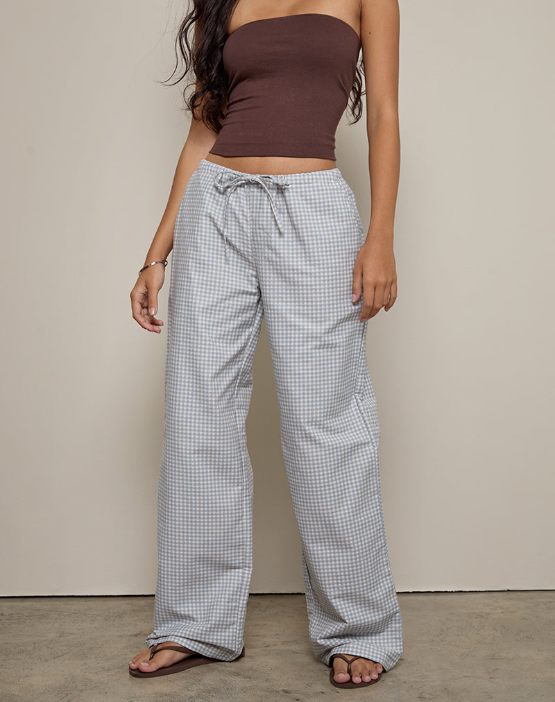 Immagine dei pantaloni Lirura in Mini Gingham blu e grigio