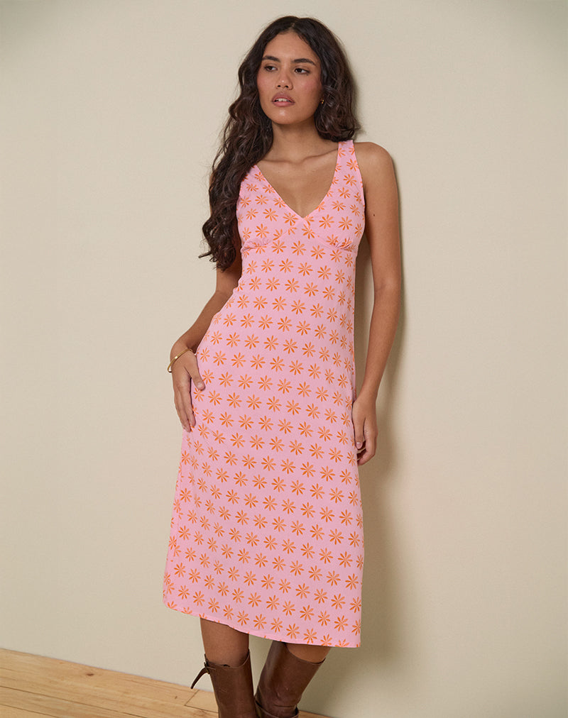Vestito midi Lisheva in rosa fiore di piastrelle