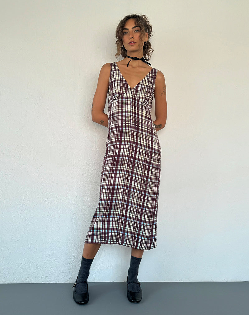 Immagine di Liva Midi Dress in Multi Check Brown