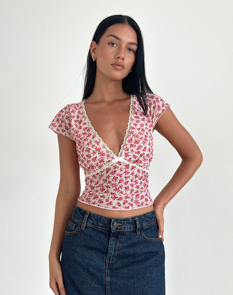 Top Livi in Gardenia Romantica con bordi in pizzo