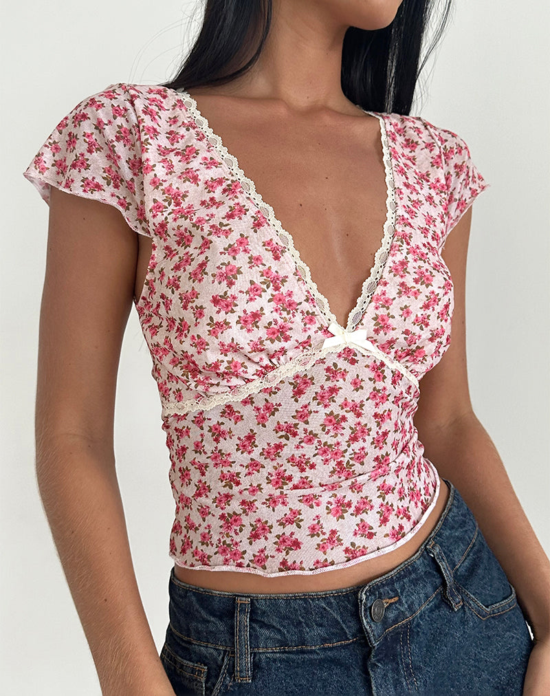 Top Livi in Gardenia Romantica con bordi in pizzo