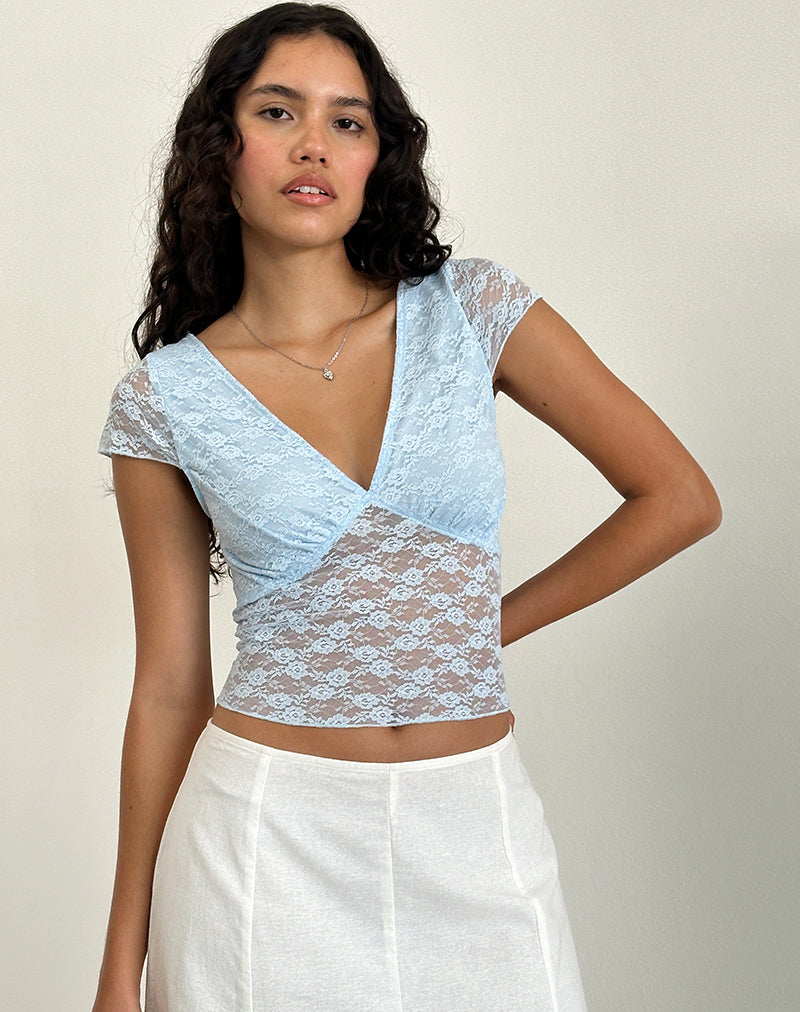 Top Livra in pizzo trifoglio blu
