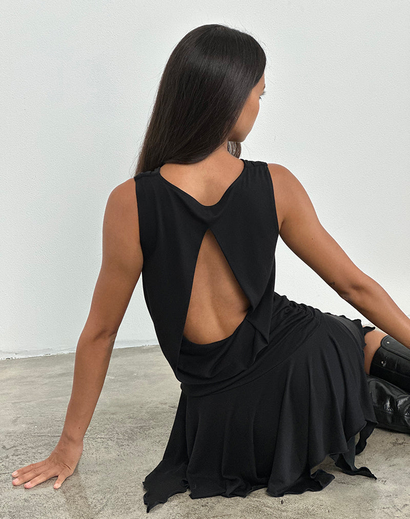 Immagine di Lizella Hem Mini Dress in Cupro Nero