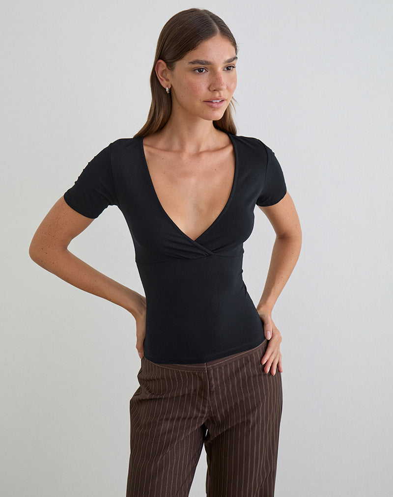 Top incrociato Lobos in jersey di rayon nero